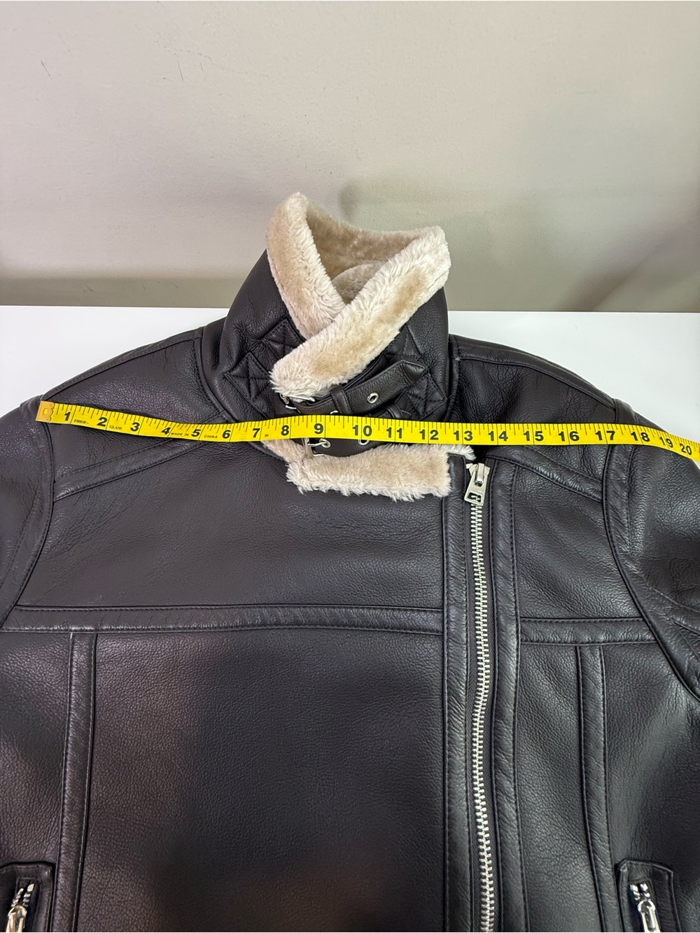 Topshop | Faux Shearling Aviator Jacket Biker Moto Coat | Brown | Size US S UK 8 - Picture 11 of 13